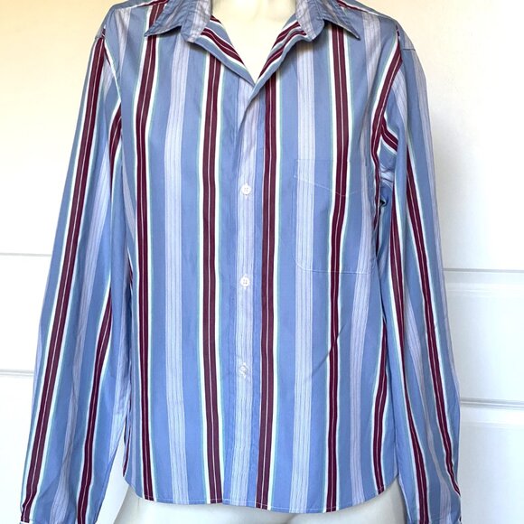 NEW FRANK & EILEEN SILVIO UNTUCKABLE STRIPE BLUE MULTICOLOR SHIRT SIZE: M - Picture 1 of 8